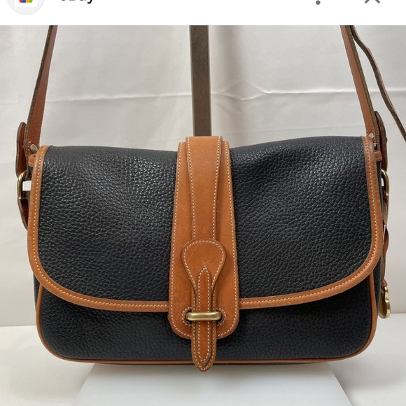 Vintage Dooney & Bourke Black & Brown Fold Over Leather Crossbody Should… - Picture 2 of 16